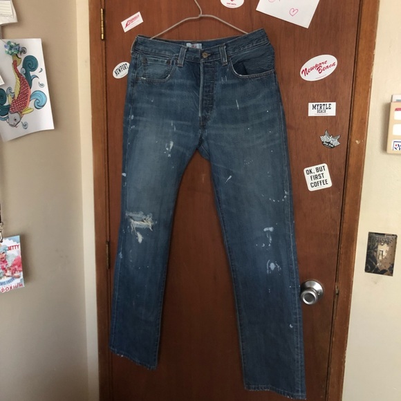 Levi’s 501 Straight Leg Button Fly Splatter Jeans - Picture 3 of 5